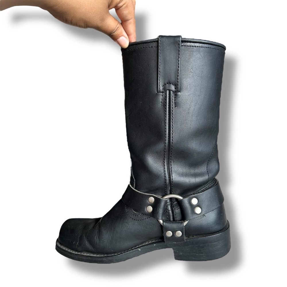 Black Women's Mid-Calf Harness Leather Boots - Picture 9 of 16